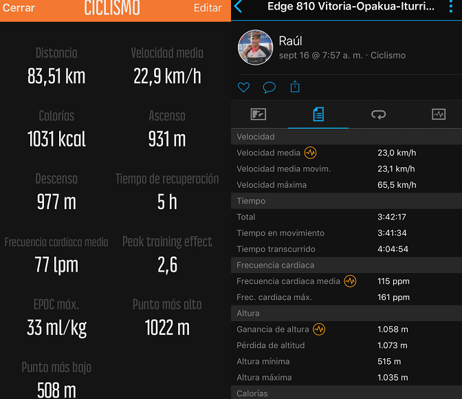 Datos ciclismo Suunto Spartan Trainer